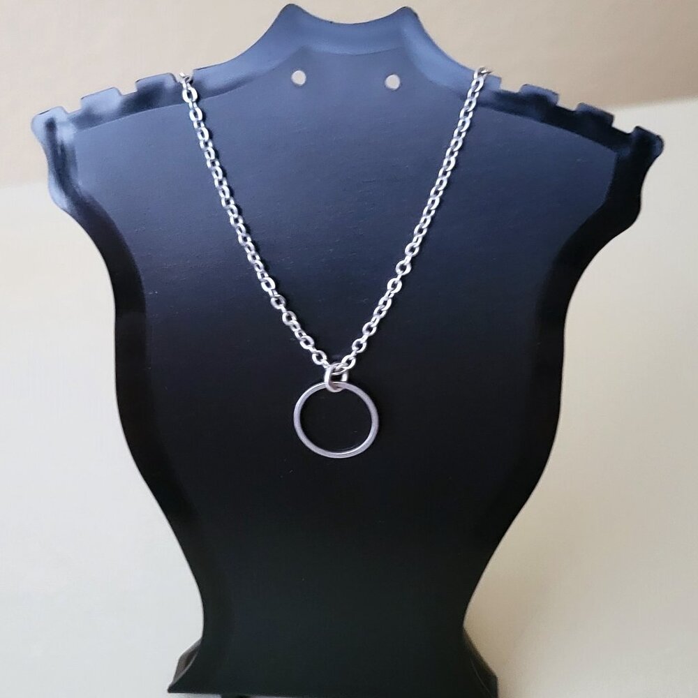 CIRCLE Stainless Steel Charm Chain Necklace 18" Minimalist 14mm round